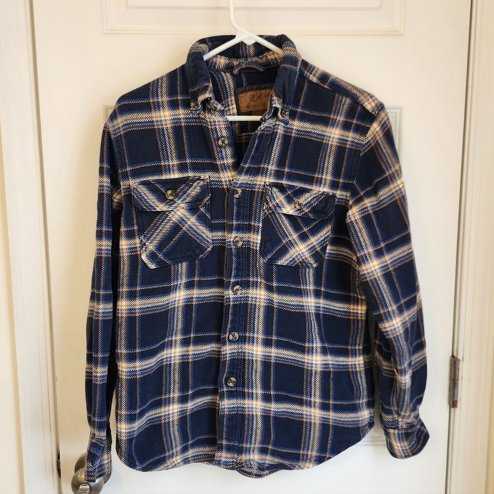 Outdoor Life Mens Size M Long Sleeve Button Up Heavyweight Plaid Blue Polo #H843
